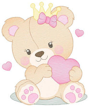 Load image into Gallery viewer, Female Bear embroidery designs - Baby girl embroidery design machine embroidery pattern - Bear with butterfly embroidery file - digital file
