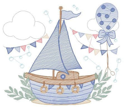 Boat embroidery designs - Sailboat embroidery design machine embroidery pattern - Nautical file instant download - Boat rippled design boy