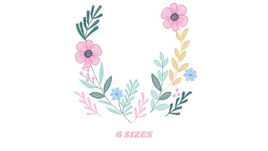 Monogram Frame embroidery designs - Flower embroidery design machine embroidery pattern - Floral wreath embroidery file - instant download
