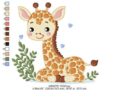 Giraffe embroidery design - Animal embroidery designs machine embroidery pattern - Baby girl embroidery file - Giraffe with hears download - Marcia Embroidery