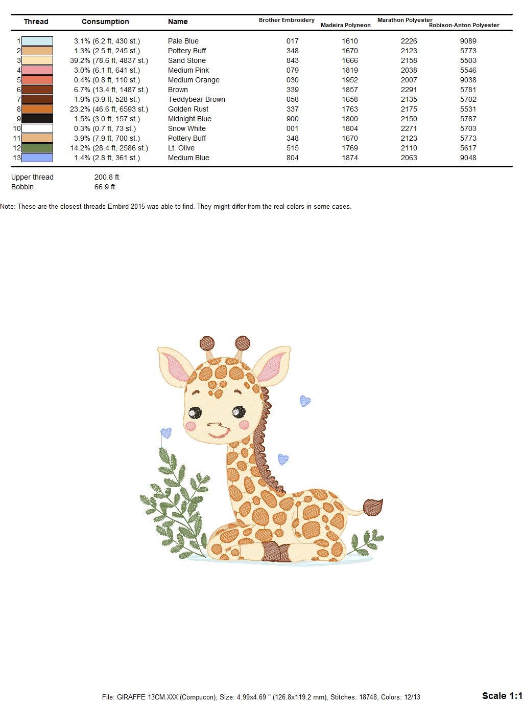 Giraffe embroidery design - Animal embroidery designs machine embroidery pattern - Baby girl embroidery file - Giraffe with hears download - Marcia Embroidery