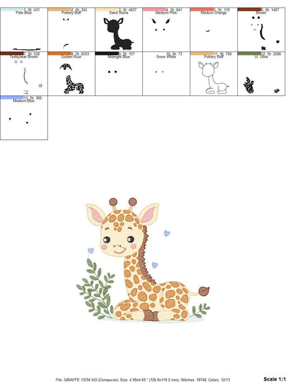 Giraffe embroidery design - Animal embroidery designs machine embroidery pattern - Baby girl embroidery file - Giraffe with hears download - Marcia Embroidery