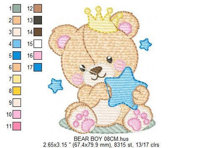 Bear embroidery designs - Bear with crown embroidery design machine embroidery pattern - Teddy bear embroidery file baby kid newborn nursey Marcia Embroidery