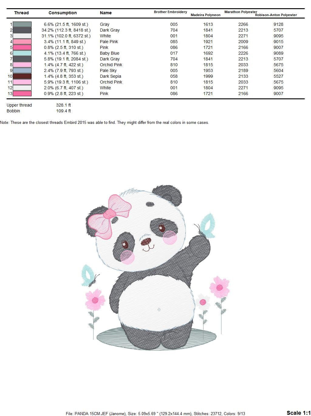 Panda embroidery design - Animal embroidery designs machine embroidery pattern - Baby girl embroidery file - Panda with butterfly download Marcia Embroidery