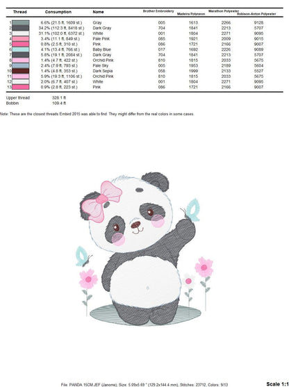 Panda embroidery design - Animal embroidery designs machine embroidery pattern - Baby girl embroidery file - Panda with butterfly download Marcia Embroidery