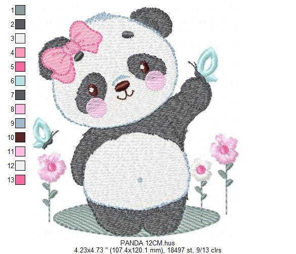 Panda embroidery design - Animal embroidery designs machine embroidery pattern - Baby girl embroidery file - Panda with butterfly download Marcia Embroidery