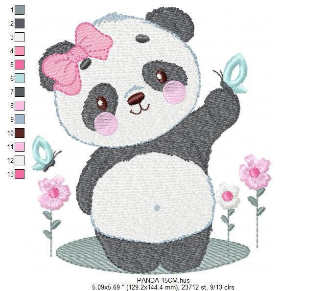 Panda embroidery design - Animal embroidery designs machine embroidery pattern - Baby girl embroidery file - Panda with butterfly download Marcia Embroidery