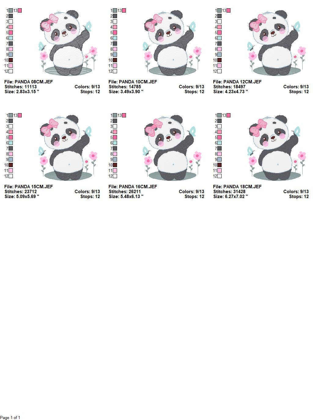 Panda embroidery design - Animal with flowers machine embroidery pattern - Baby girl file - Panda with butterfly - Instant digital download