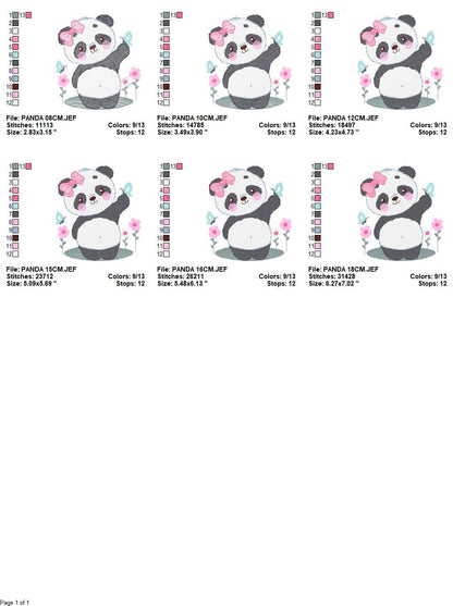 Panda embroidery design - Animal with flowers machine embroidery pattern - Baby girl file - Panda with butterfly - Instant digital download