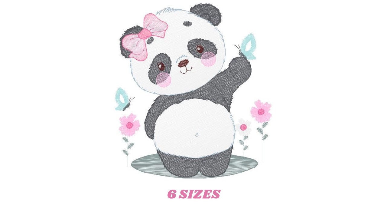 Panda embroidery design - Animal embroidery designs machine embroidery pattern - Baby girl embroidery file - Panda with butterfly download Marcia Embroidery