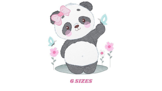 Panda embroidery design - Animal embroidery designs machine embroidery pattern - Baby girl embroidery file - Panda with butterfly download Marcia Embroidery