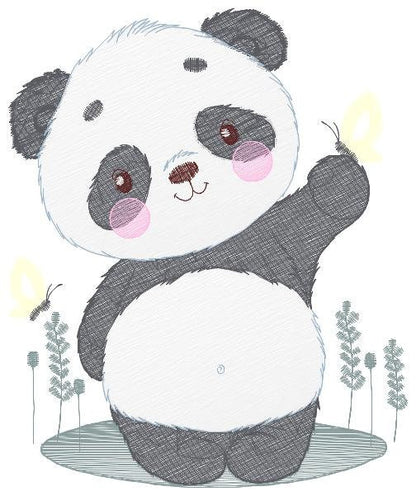 Panda embroidery design - Animal Panda Bear machine embroidery pattern - Baby boy file - Panda with butterflies - Instant download pes jef