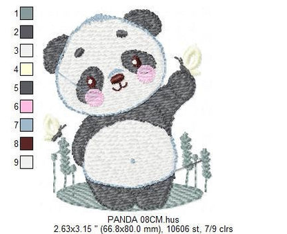 Panda embroidery design - Animal Panda Bear machine embroidery pattern - Baby boy file - Panda with butterflies - Instant download pes jef