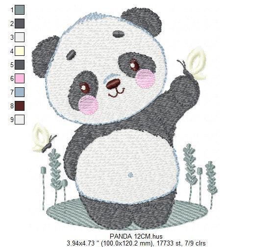Panda embroidery design - Animal Panda Bear machine embroidery pattern - Baby boy file - Panda with butterflies - Instant download pes jef