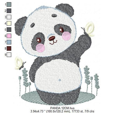 Panda embroidery design - Animal Panda Bear machine embroidery pattern - Baby boy file - Panda with butterflies - Instant download pes jef