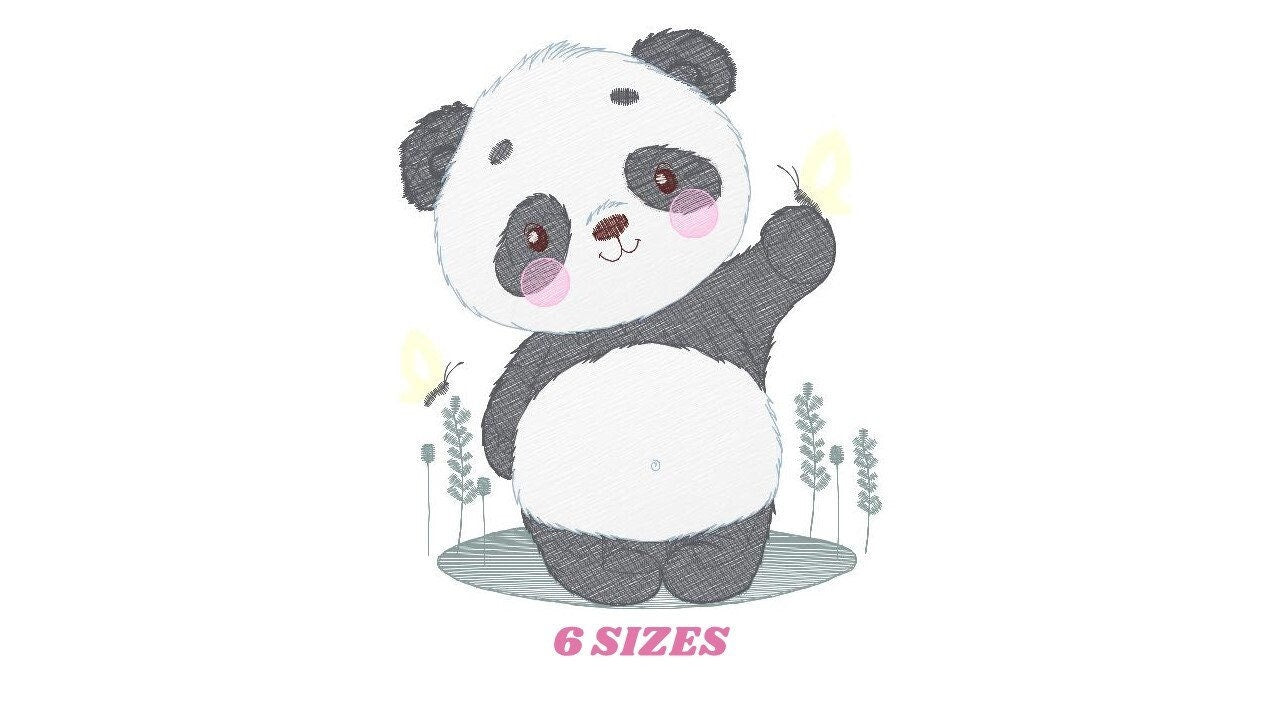 Panda embroidery design - Animal Panda Bear machine embroidery pattern - Baby boy file - Panda with butterflies - Instant download pes jef