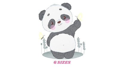 Panda embroidery design - Animal Panda Bear machine embroidery pattern - Baby boy file - Panda with butterflies - Instant download pes jef