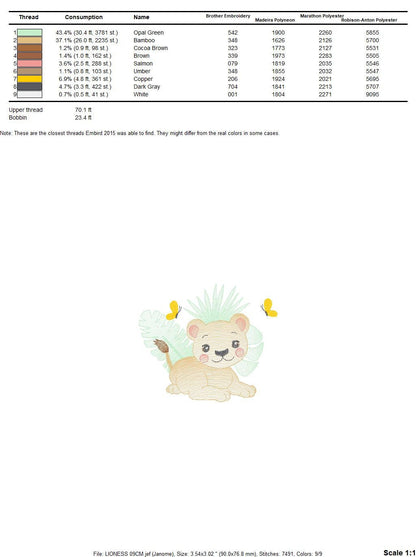 Lioness embroidery designs - Safari embroidery design machine embroidery pattern - Baby girl embroidery file - Lion embroidery download pes Marcia Embroidery