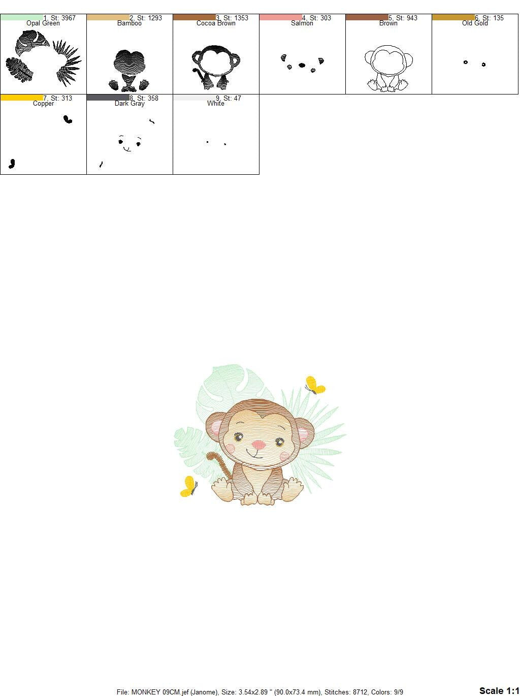 Safari embroidery designs - Monkey embroidery design machine embroidery pattern - Animal embroidery file - Baby boy embroidery download pes Marcia Embroidery