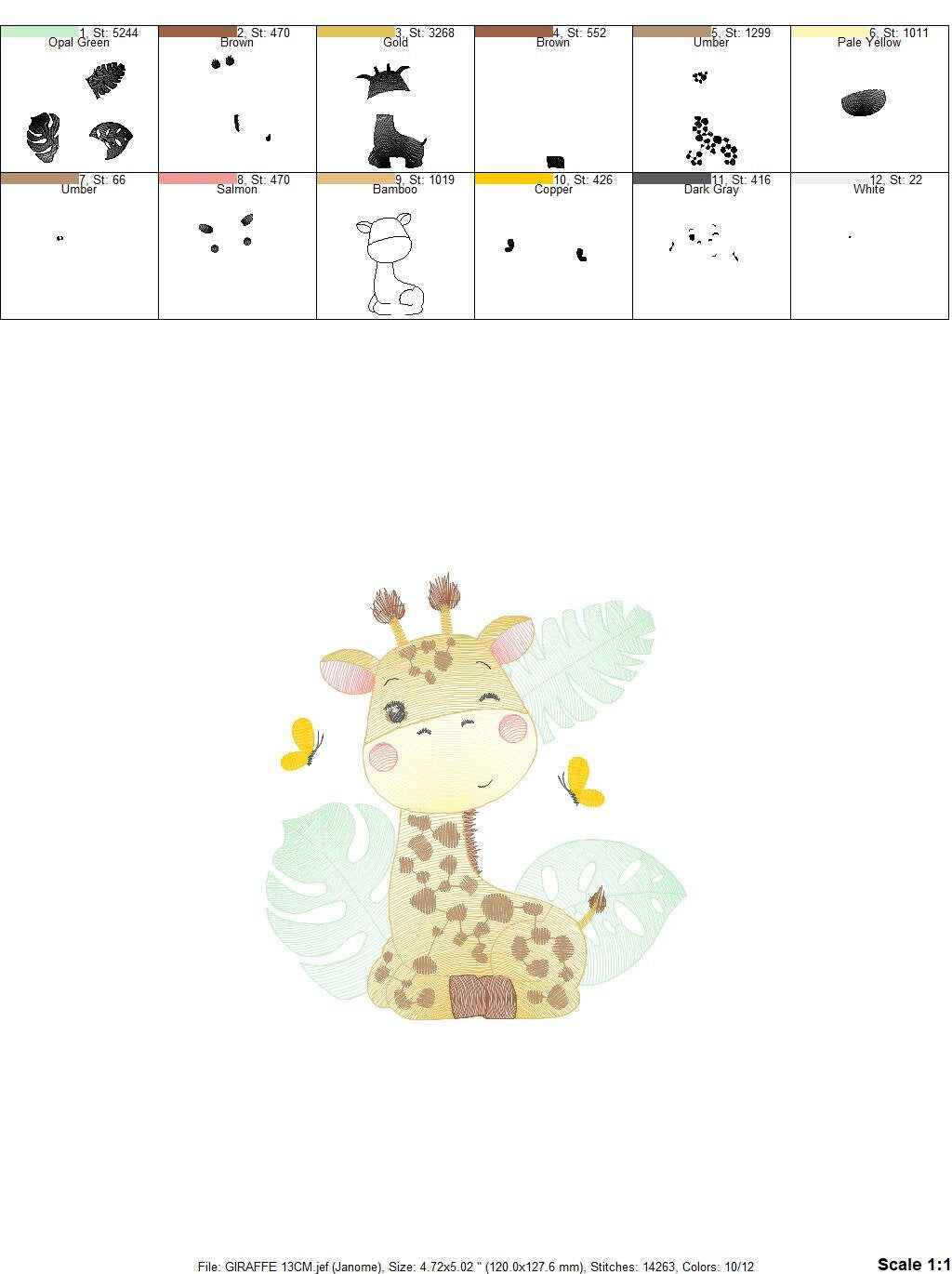 Giraffe embroidery design - Animal embroidery designs machine embroidery pattern - Baby girl embroidery file - Giraffe with butterflies Marcia Embroidery