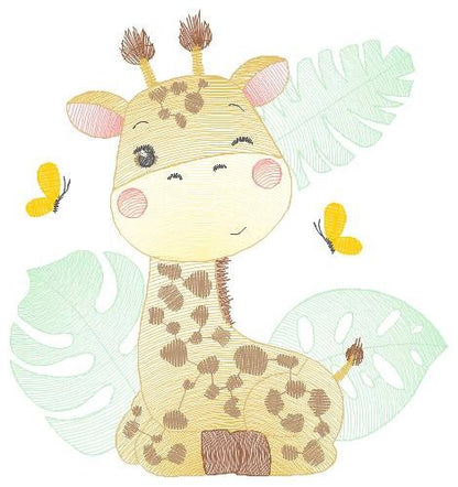 Giraffe embroidery design - Animal embroidery designs machine embroidery pattern - Baby girl embroidery file - Giraffe with butterflies Marcia Embroidery