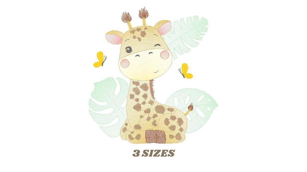 Giraffe embroidery design - Animal embroidery designs machine embroidery pattern - Baby girl embroidery file - Giraffe with butterflies Marcia Embroidery