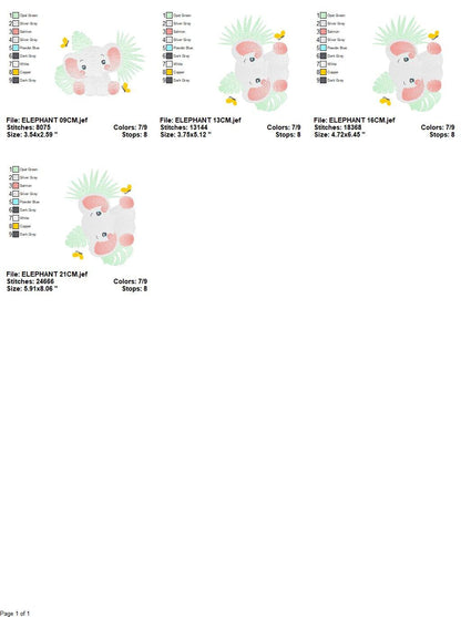 Elephant embroidery designs - Elephant and leaves embroidery design machine embroidery pattern - Safari Animal embroidery - instant download