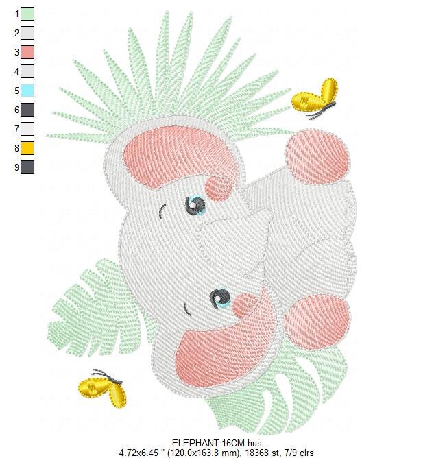 Elephant embroidery designs - Elephant and leaves embroidery design machine embroidery pattern - Safari Animal embroidery - instant download