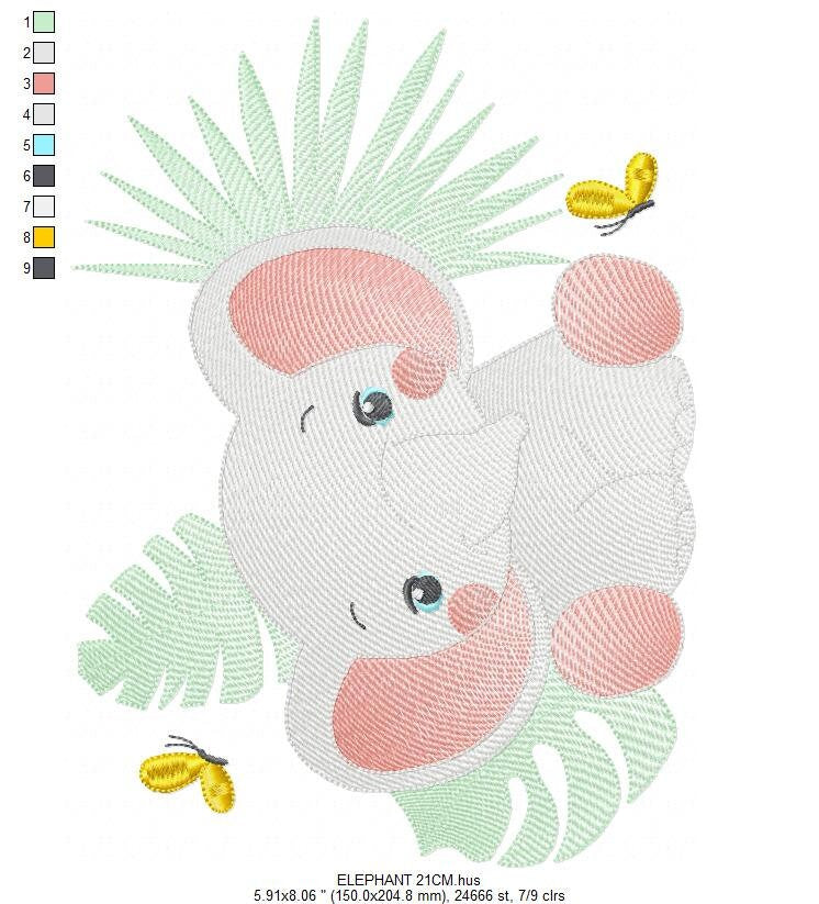 Elephant embroidery designs - Elephant and leaves embroidery design machine embroidery pattern - Safari Animal embroidery - instant download