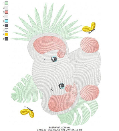 Elephant embroidery designs - Elephant and leaves embroidery design machine embroidery pattern - Safari Animal embroidery - instant download