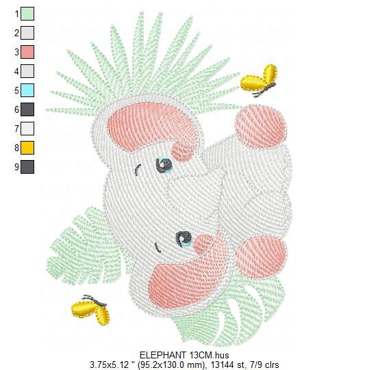 Elephant embroidery designs - Elephant and leaves embroidery design machine embroidery pattern - Safari Animal embroidery - instant download