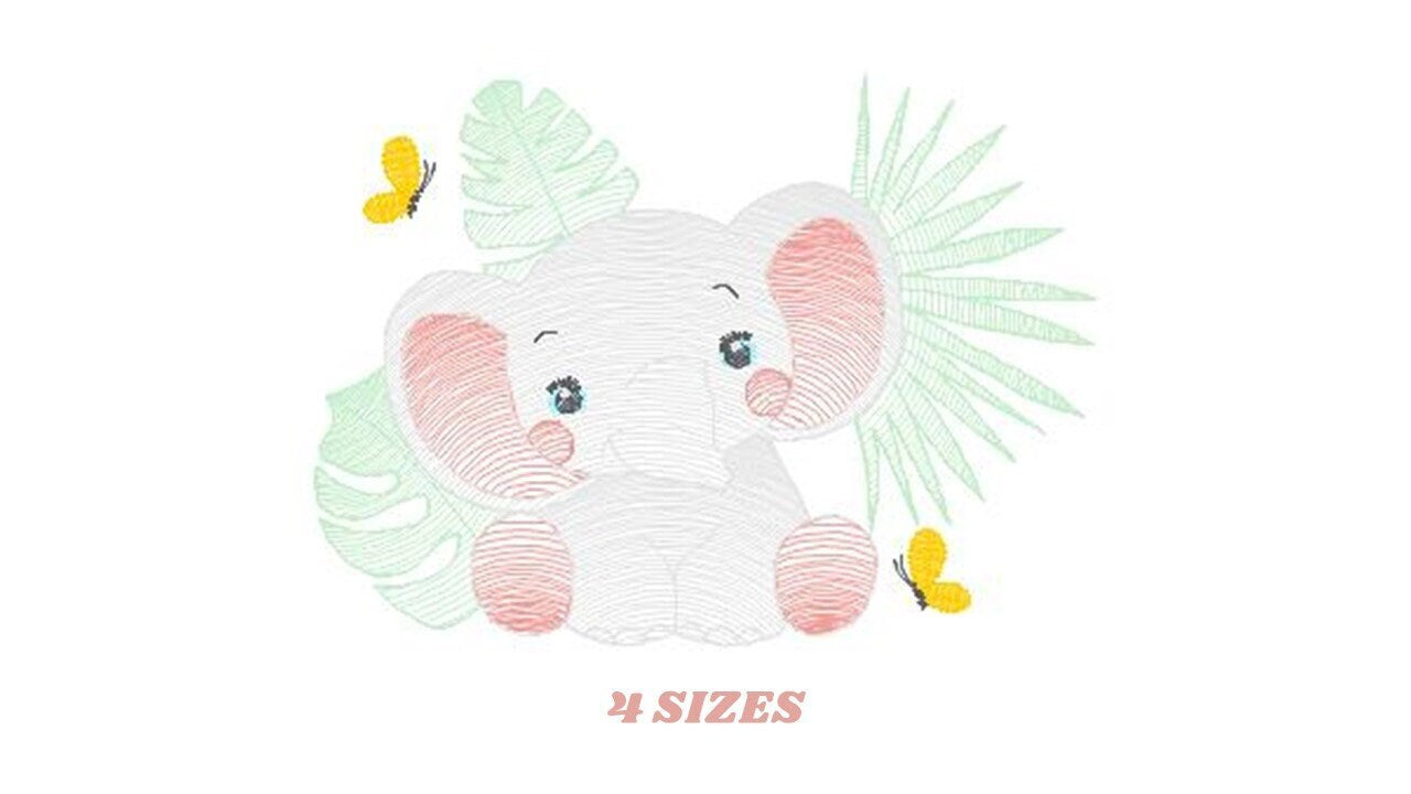 Elephant embroidery designs - Elephant and leaves embroidery design machine embroidery pattern - Safari Animal embroidery - instant download