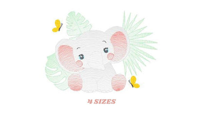 Elephant embroidery designs - Elephant and leaves embroidery design machine embroidery pattern - Safari Animal embroidery - instant download