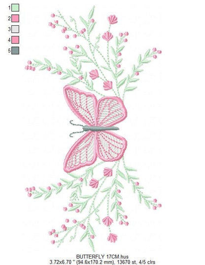 Butterfly embroidery design - Delicate Flowers embroidery designs machine embroidery pattern - Towel embroidery file - instant download pes Marcia Embroidery