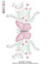 Charger l&#39;image dans la galerie, Butterfly embroidery design - Delicate Flowers embroidery designs machine embroidery pattern - Towel embroidery file - instant download pes
