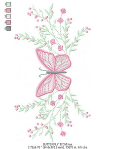 Butterfly embroidery design - Delicate Flowers embroidery designs machine embroidery pattern - Towel embroidery file - instant download pes