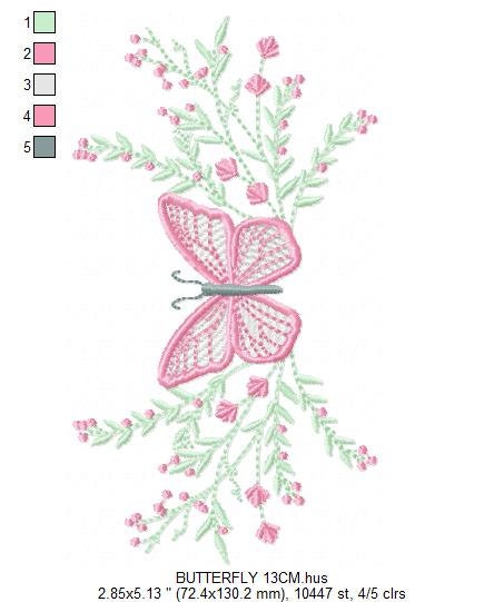 Butterfly embroidery design - Delicate Flowers embroidery designs machine embroidery pattern - Towel embroidery file - instant download pes Marcia Embroidery