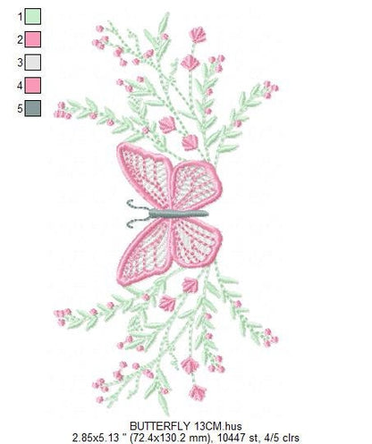 Butterfly embroidery design - Delicate Flowers embroidery designs machine embroidery pattern - Towel embroidery file - instant download pes Marcia Embroidery