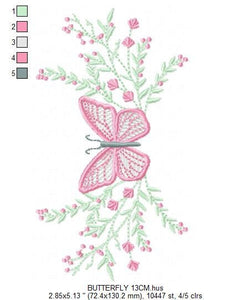 Butterfly embroidery design - Delicate Flowers embroidery designs machine embroidery pattern - Towel embroidery file - instant download pes