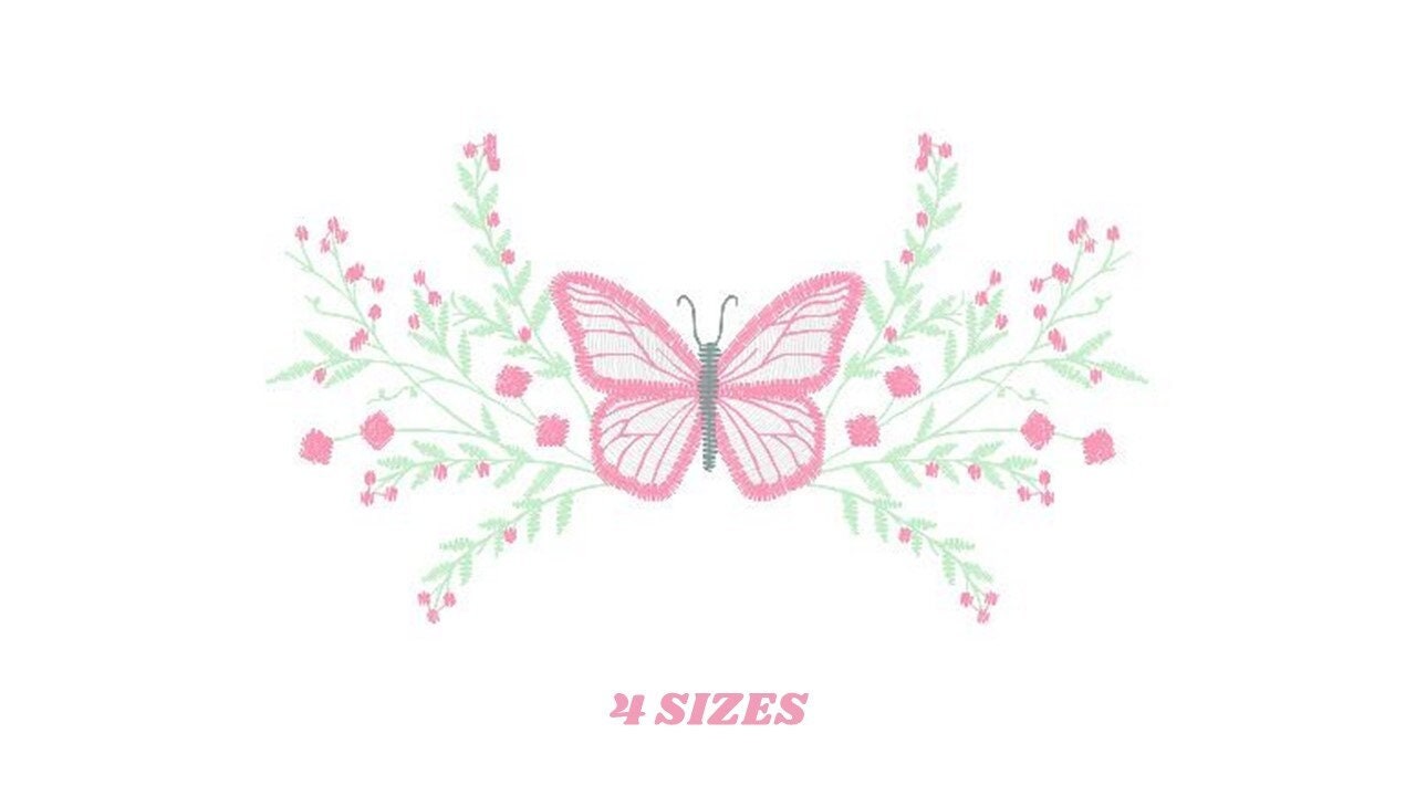 Butterfly embroidery design - Delicate Flowers embroidery designs machine embroidery pattern - Towel embroidery file - instant download pes Marcia Embroidery