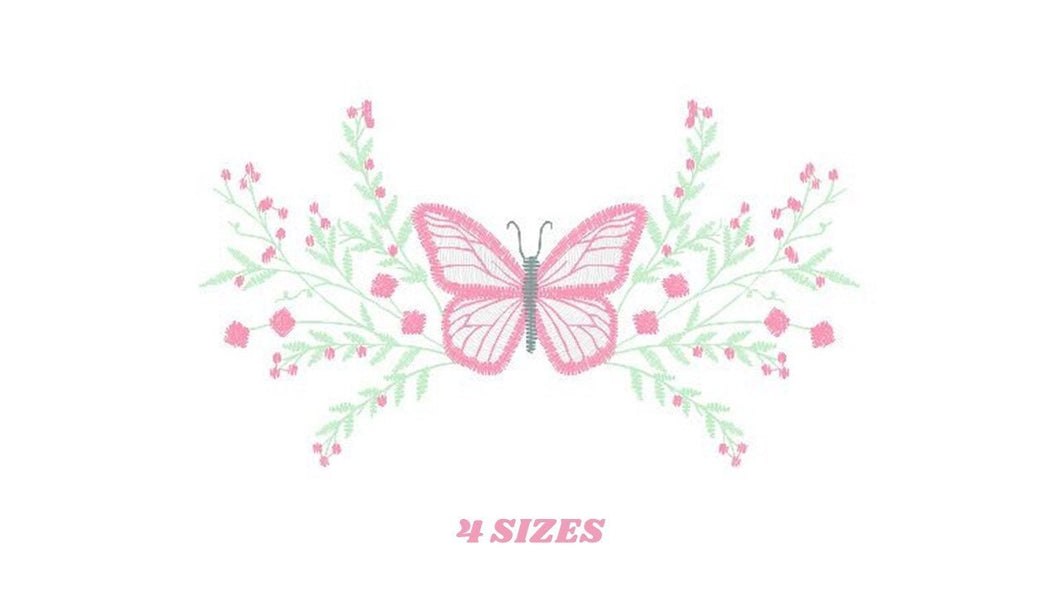 Butterfly embroidery design - Delicate Flowers embroidery designs machine embroidery pattern - Towel embroidery file - instant download pes