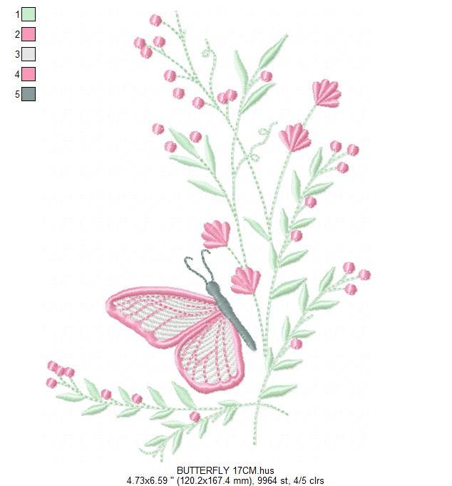 Butterfly embroidery design - Delicate Flowers embroidery designs machine embroidery pattern - Towel embroidery file - instant download pes Marcia Embroidery
