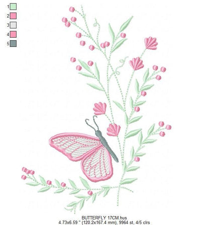 Butterfly embroidery design - Delicate Flowers embroidery designs machine embroidery pattern - Towel embroidery file - instant download pes Marcia Embroidery
