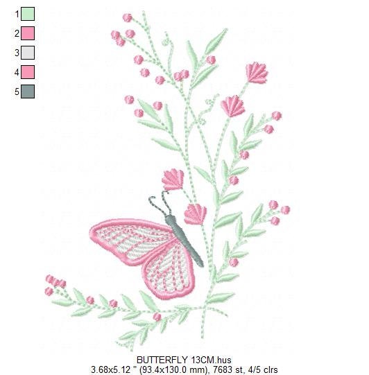 Butterfly embroidery design - Delicate Flowers embroidery designs machine embroidery pattern - Towel embroidery file - instant download pes Marcia Embroidery