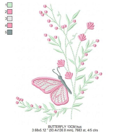 Butterfly embroidery design - Delicate Flowers embroidery designs machine embroidery pattern - Towel embroidery file - instant download pes Marcia Embroidery
