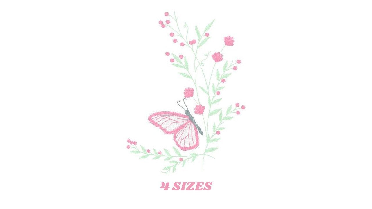 Butterfly embroidery design - Delicate Flowers embroidery designs machine embroidery pattern - Towel embroidery file - instant download pes Marcia Embroidery