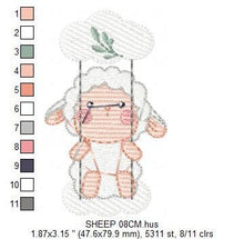 Load image into Gallery viewer, Sheep in swing embroidery design - Lamb embroidery designs machine embroidery pattern - Baby boy embroidery file - Animal quilt embroidery
