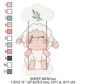 Sheep in swing embroidery design - Lamb embroidery designs machine embroidery pattern - Baby boy embroidery file - Animal quilt embroidery