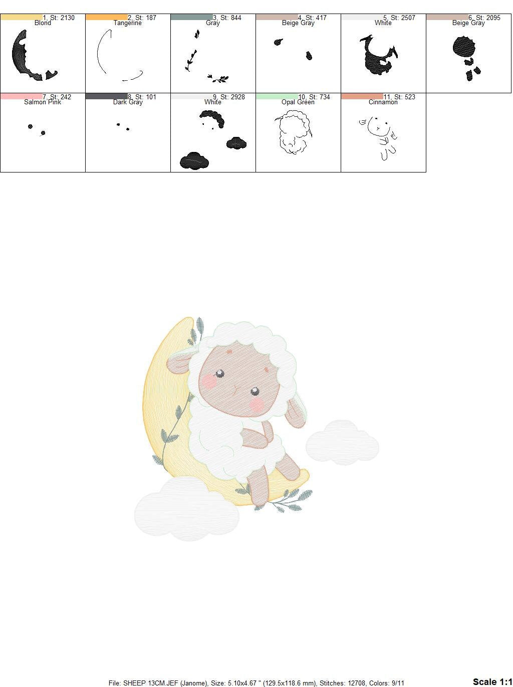 Sheep embroidery design - Lamb embroidery designs machine embroidery pattern - Moon embroidery file - Baby newborn sleep embroidery download - Marcia Embroidery