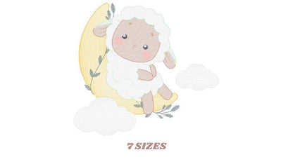 Sheep embroidery design - Lamb embroidery designs machine embroidery pattern - Moon embroidery file - Baby newborn sleep embroidery download - Marcia Embroidery
